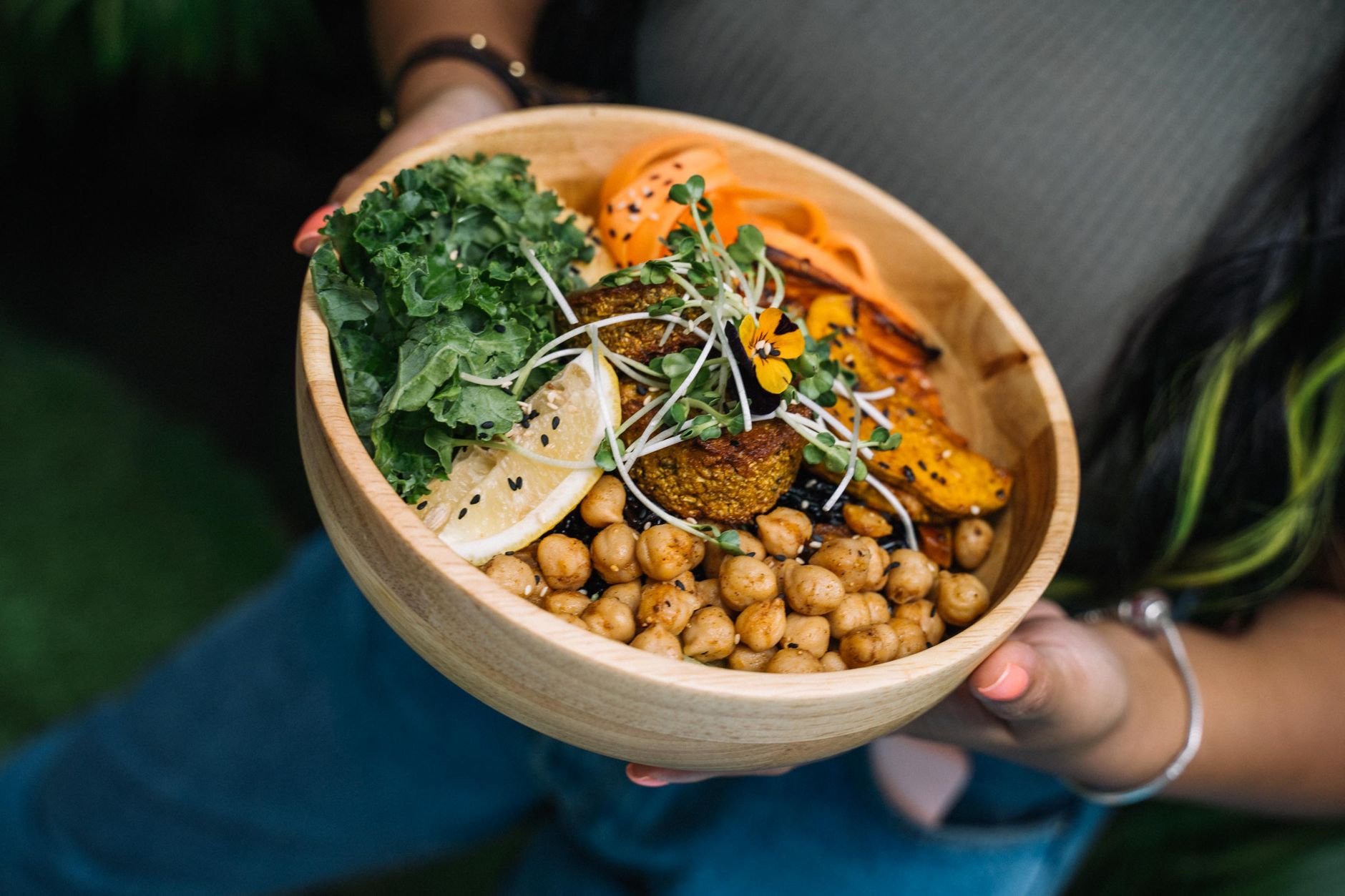 Bowl of lemon-herb chickpea and grain salad