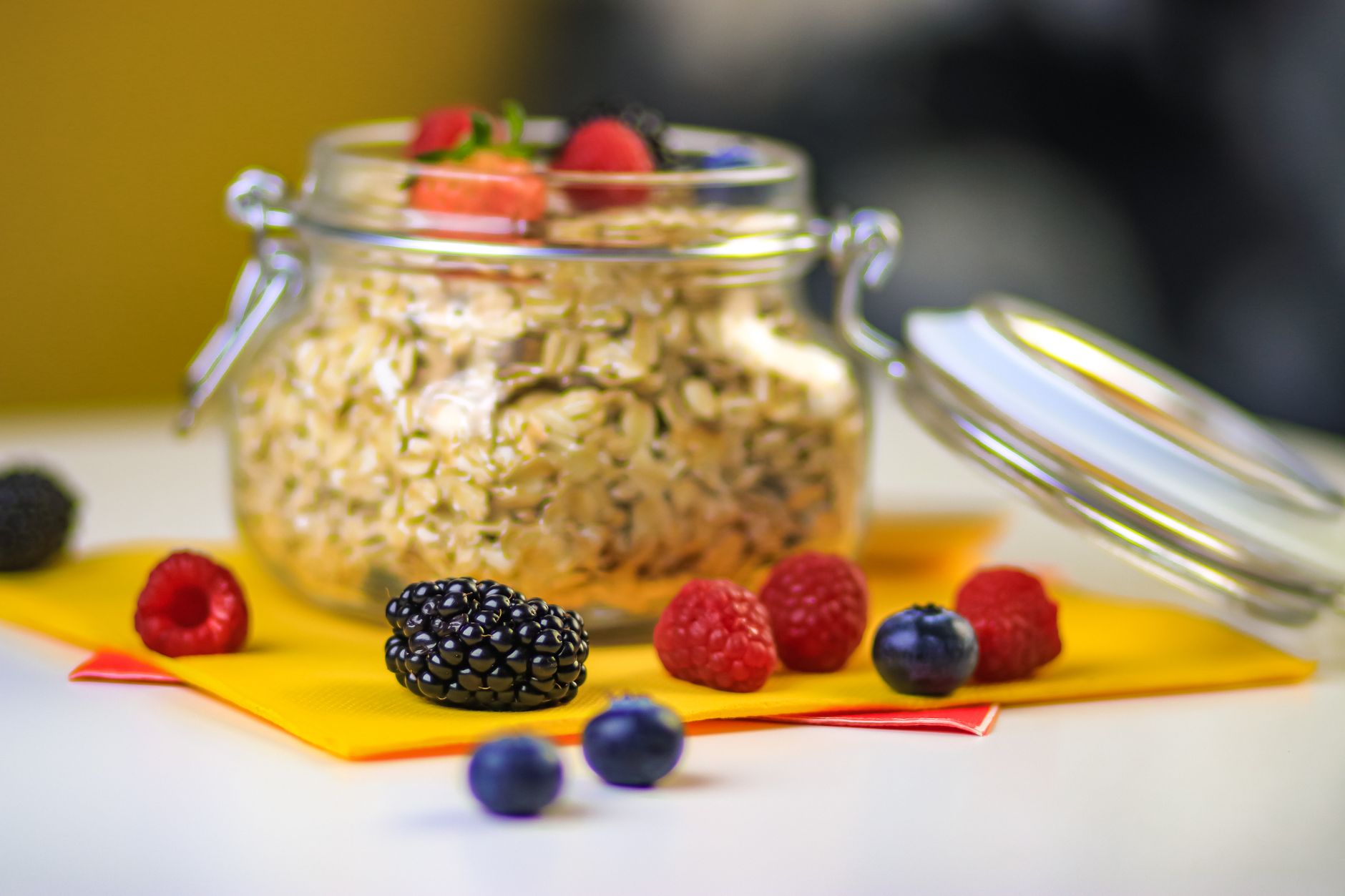 Container of overnight oats prepped for the week